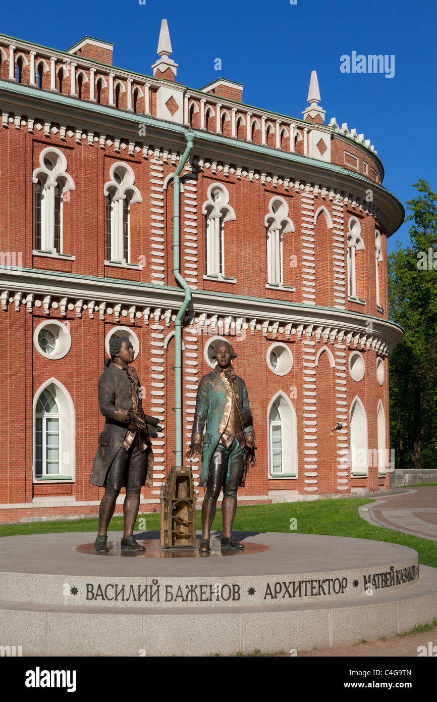 Monument to the architects Vasiliy Bazhenov (1737-1799) and Matvey Kazakov (1738-1812) who built the 18th century Tsaritsyno Palace in Moscow, Russia Stock Photo