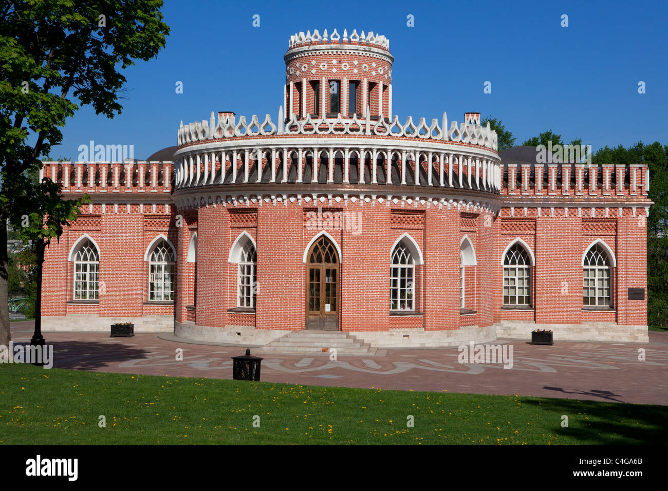Third Cavalry Housing at the 18th century Neo-Gothic (Gothic Revival) Tsartisyno Estate in Moscow, Russia Stock Photo