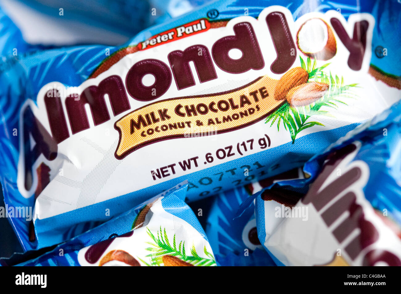 Almond Joy chocolate candy bars.  Stock Photo