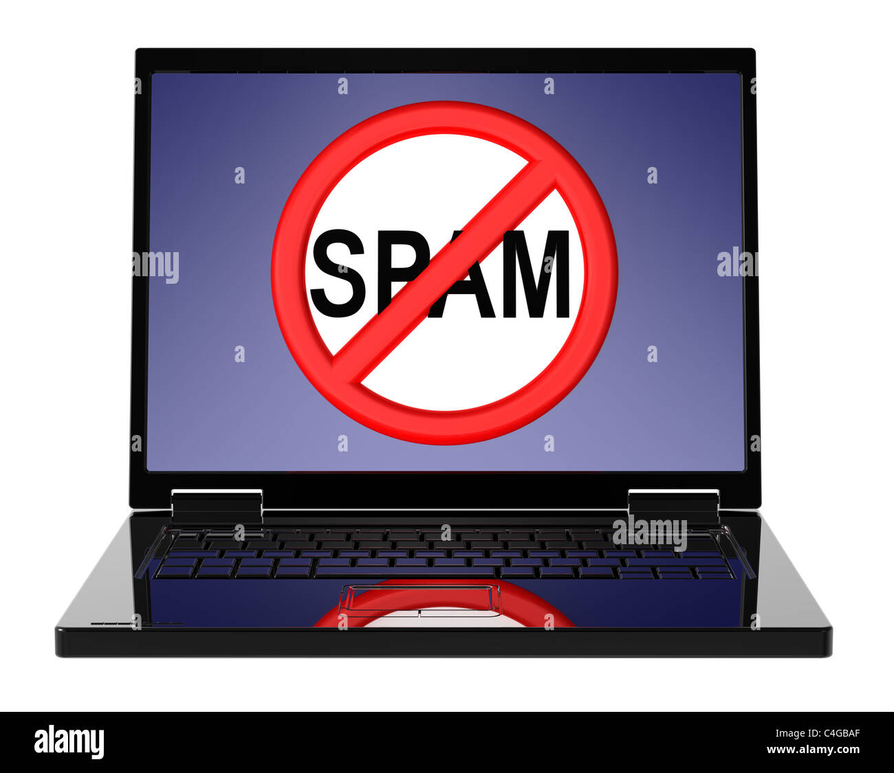 No spam sign on laptop screen. Stock Photo