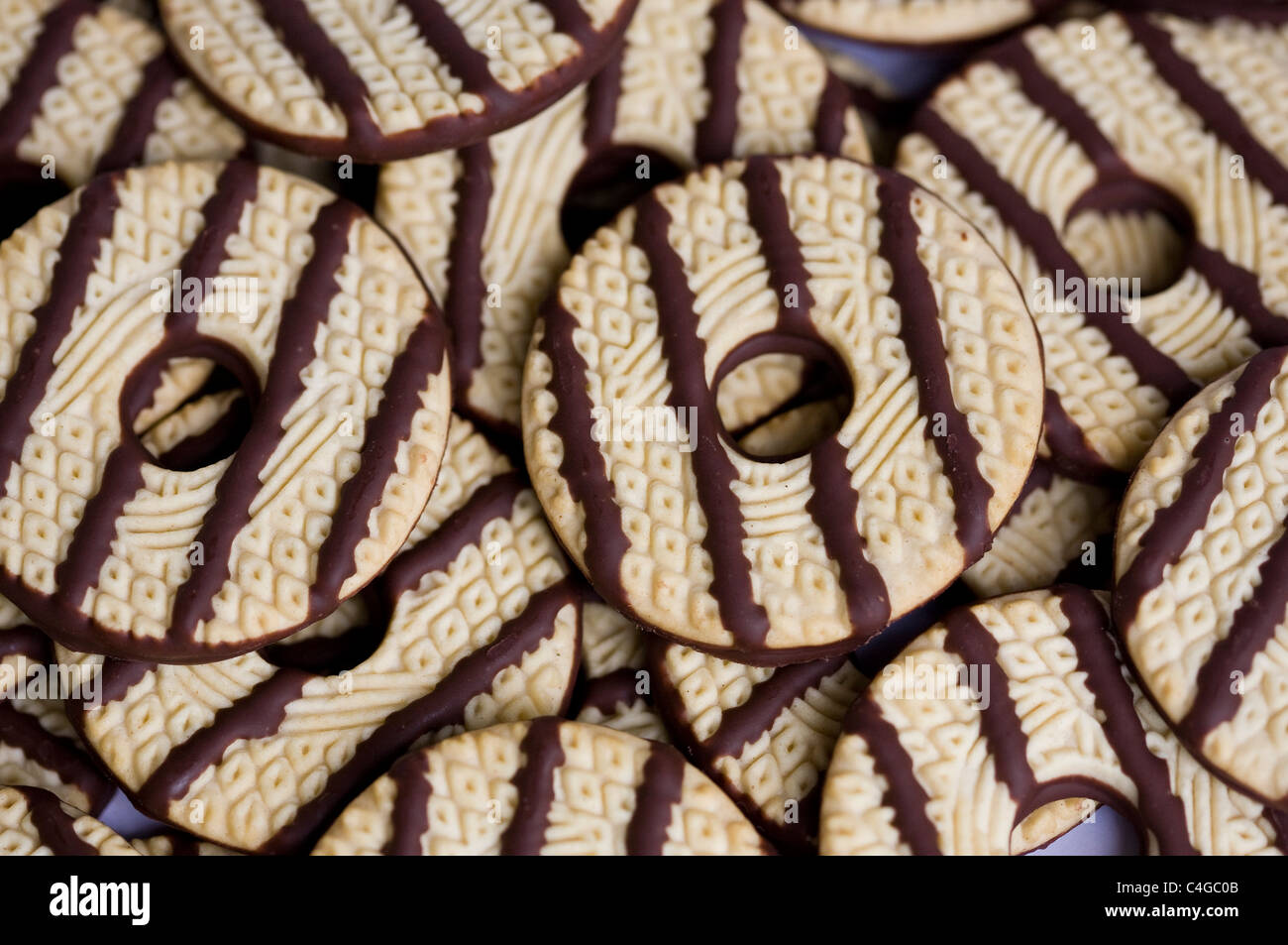 Fudge covered vanilla cookies.  Stock Photo