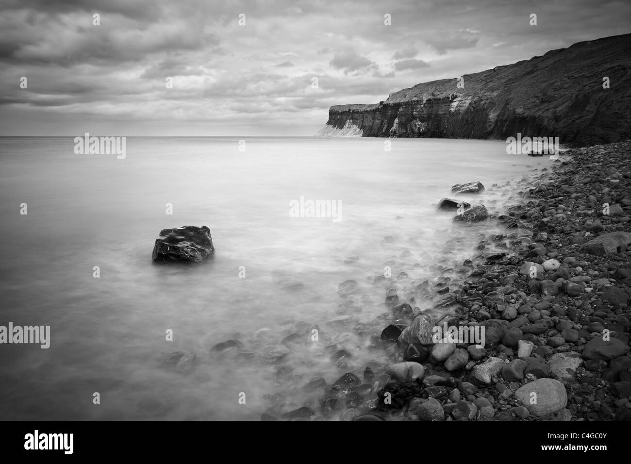 The beach, cliffs, and North Sea at Saltburn-by-the-Sea, in the borough ...