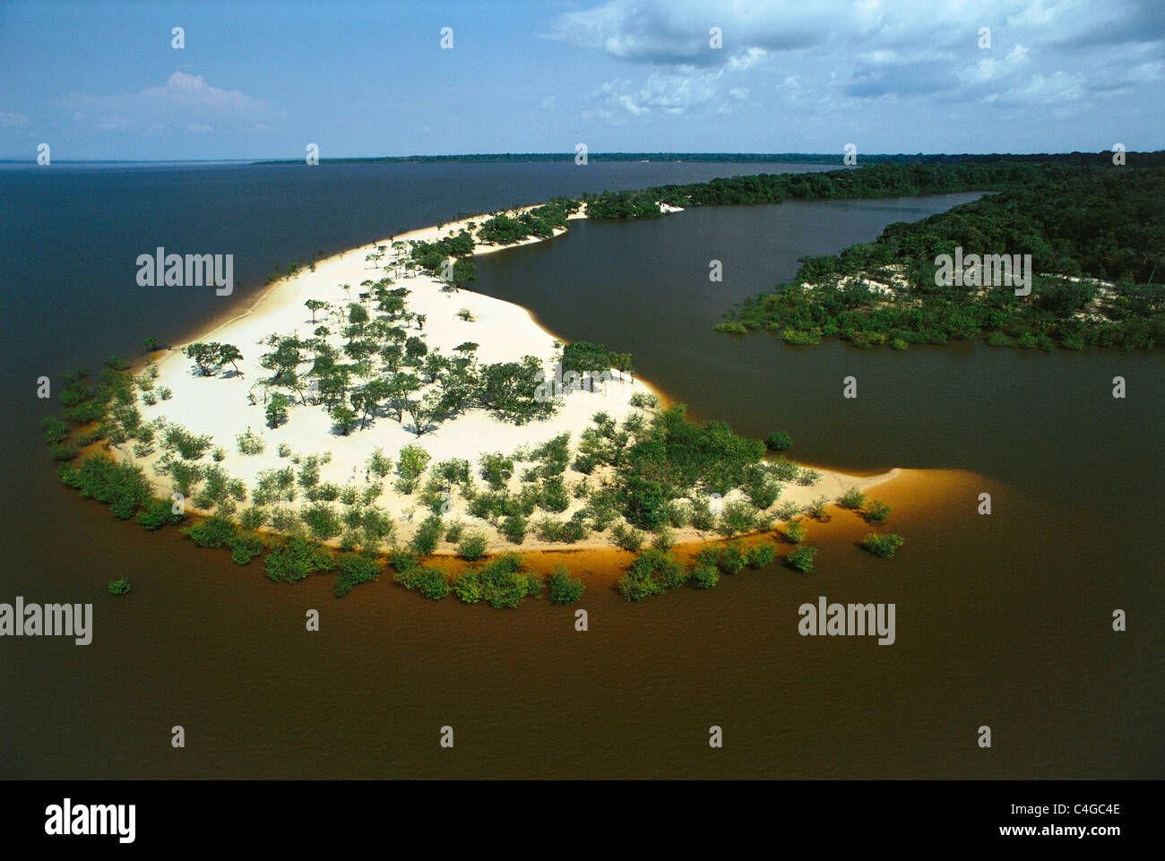 Aerial view of Coari lake (Lago de Coari) at Solimoes river in the