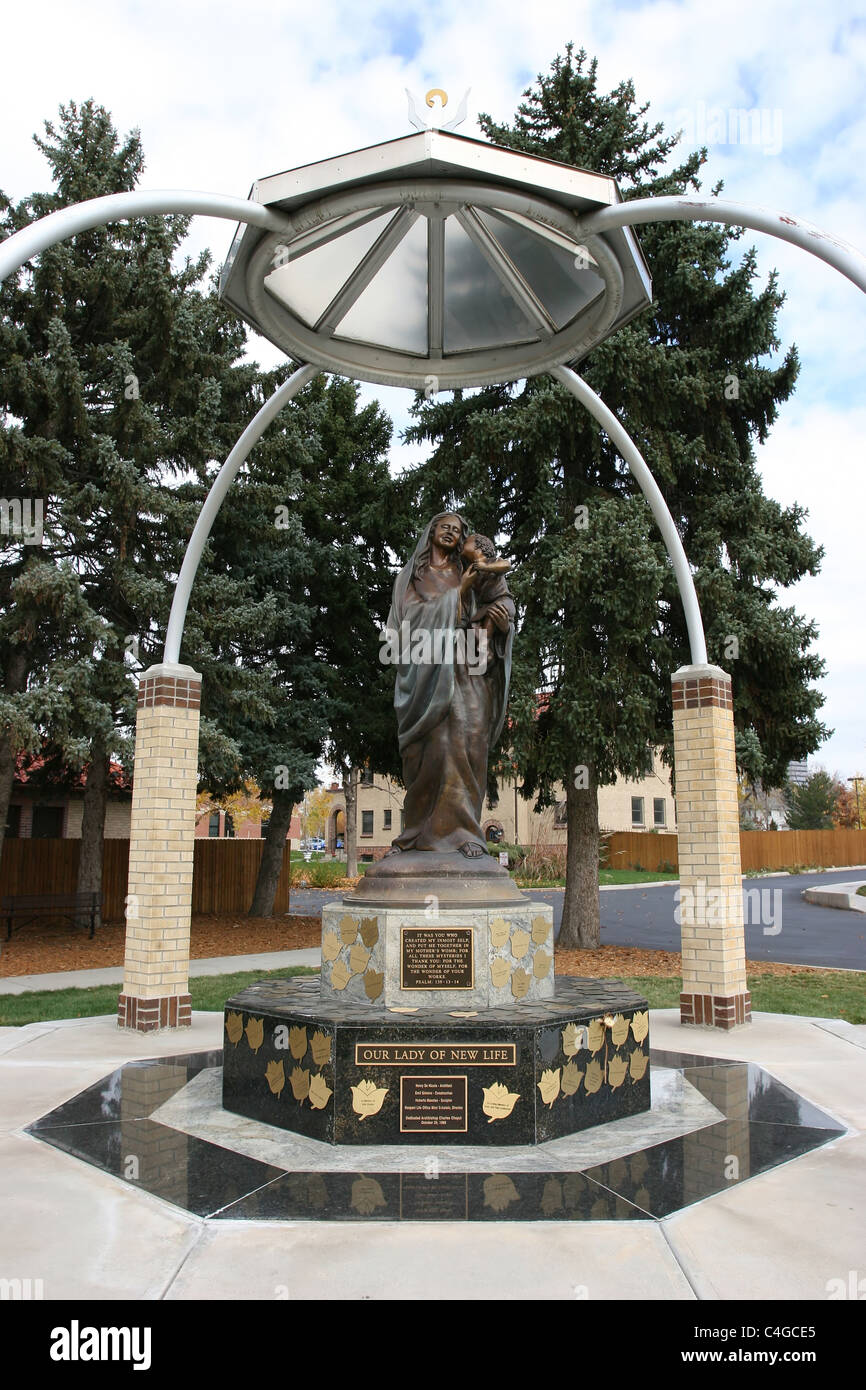 A sculpture of the Virgin Mary as Our Lady of New Life at the Denver Archdiocese Stock Photo