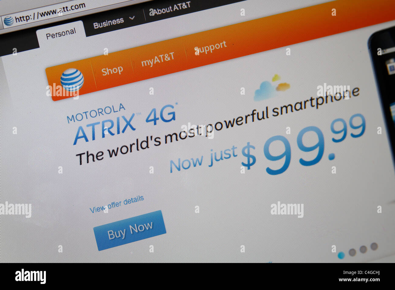 AT&T online website splash screenshot Stock Photo