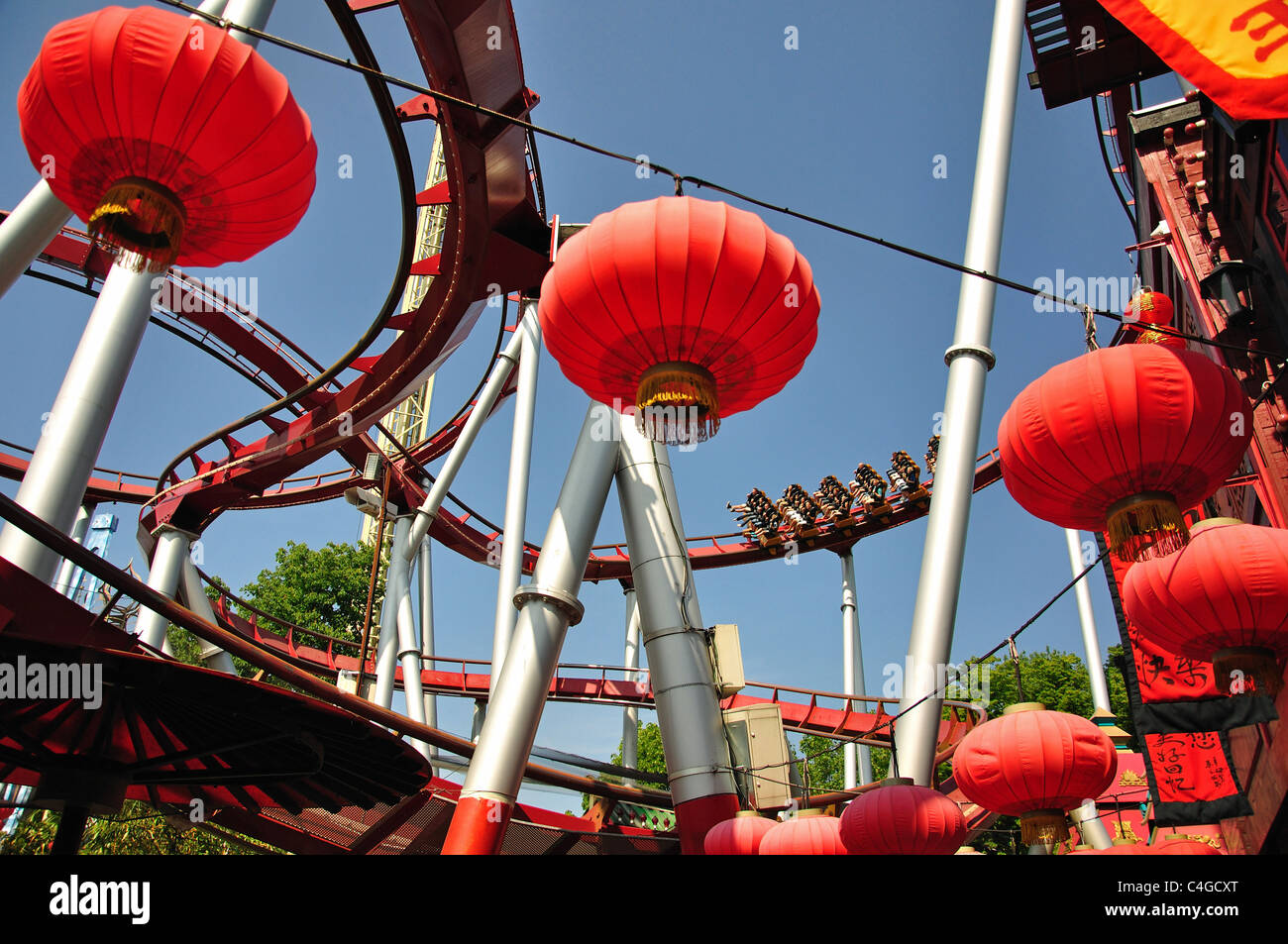 The Deamon Ride The Demon Rollercoaster ride and Chinese lanterns, Tivoli Gardens ...