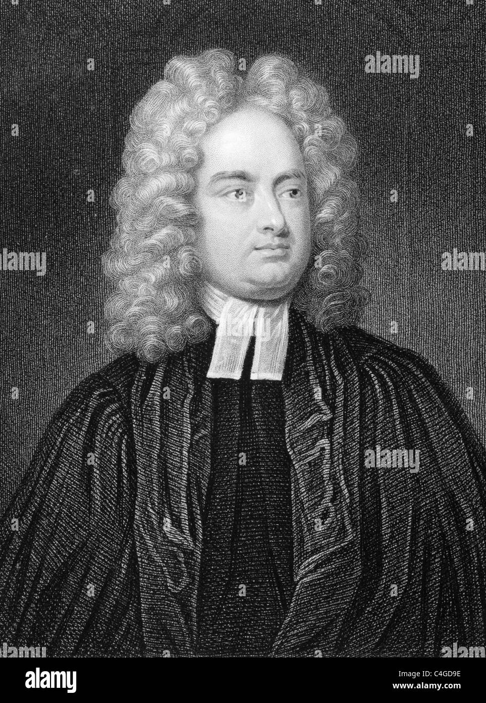 Jonathan Swift (1667-1745) on engraving from 1800s. Irish satirist, essayist, political pamphleteer, poet and cleric. Stock Photo
