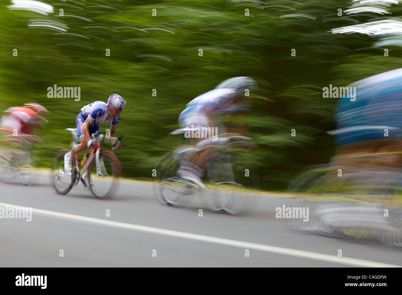the Tour de France passes through nr Revel, Midi-Pyrenees, Languedoc-Roussillon, France Stock Photo