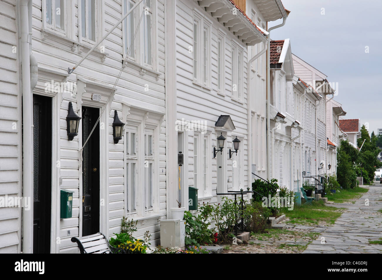 Old wooden buildings in Old Town District (Posebyen), Kristiansand (Christiansand), Agder County, Norway Stock Photo