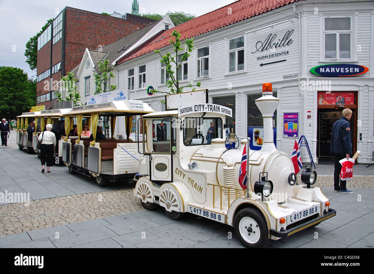 Tourist train in town centre, Kristiansand (Christiansand), Agder County, Norway Stock Photo