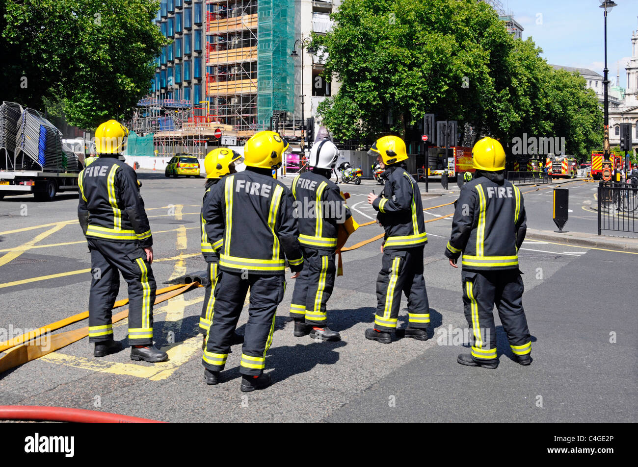 Additional fire crew arrive at major fire at Aldwych London Stock Photo