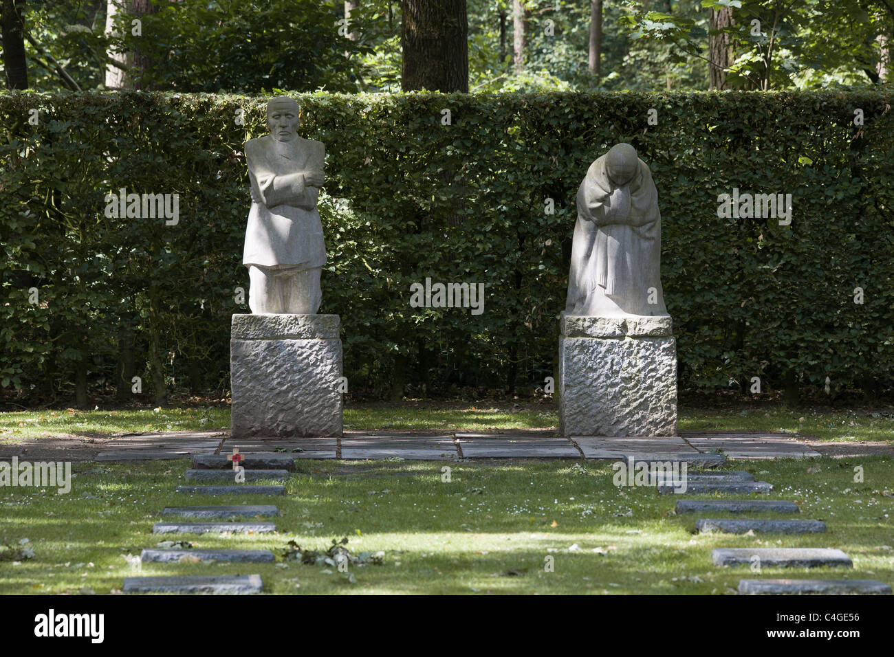 The German World War One war cemetery of Vladslo near Ploegsteert in Belgium and its statues of a grieving mother and father Stock Photo