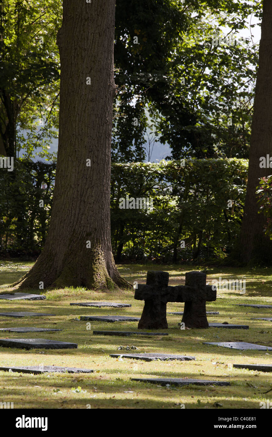 The German World War One war cemetery of Vladslo near Ploegsteert in Belgium and its statues of a grieving mother and father Stock Photo