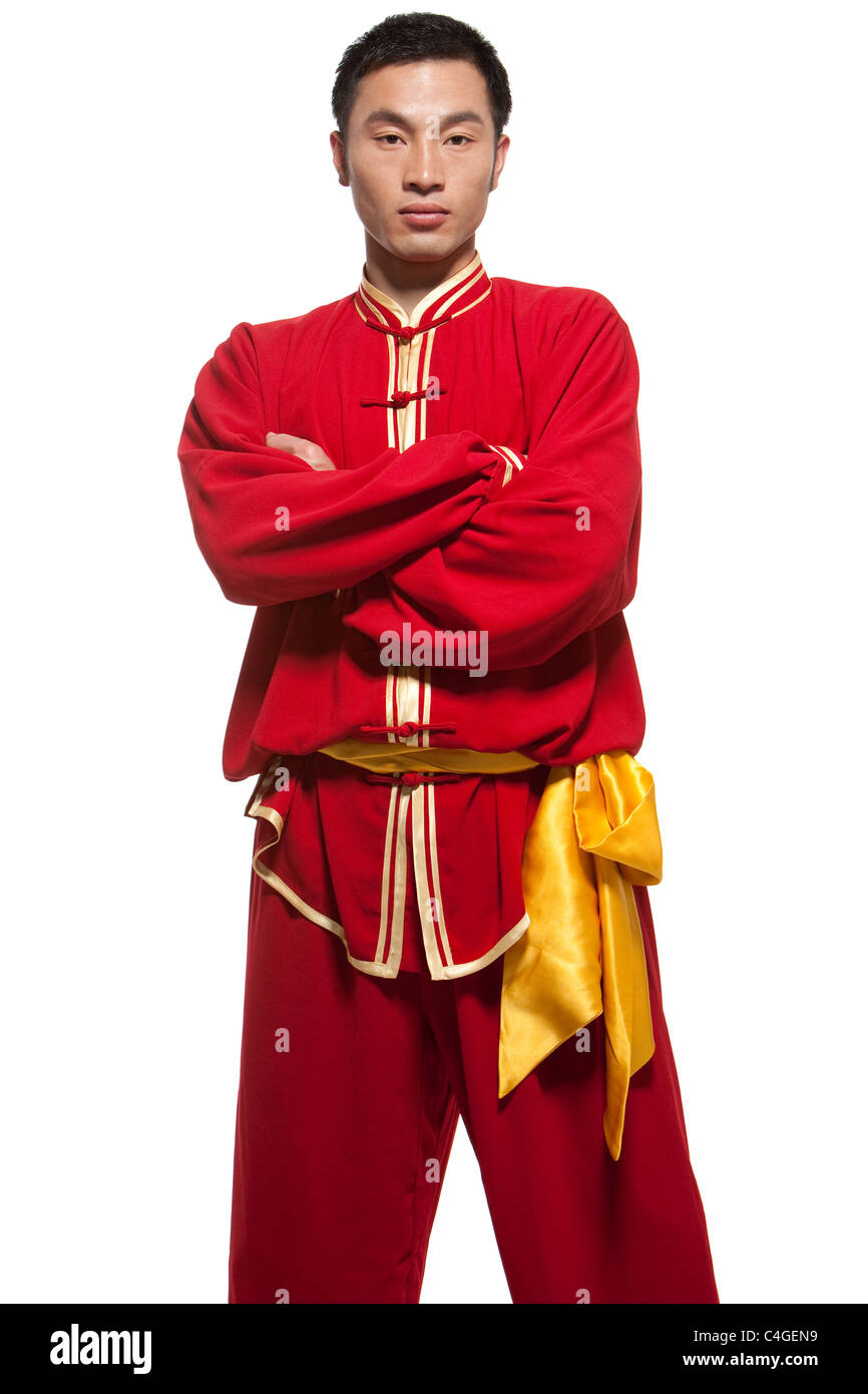 Focused Man Doing Martial Arts in Chinese Clothing Stock Photo Alamy