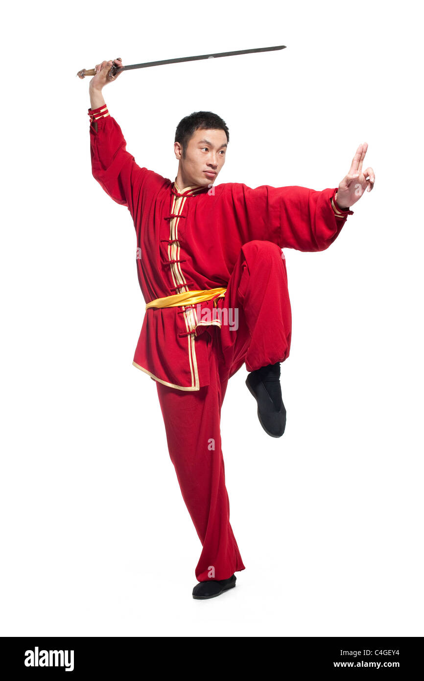 Focused Man Doing Martial Arts in Chinese Clothing Stock Photo Alamy