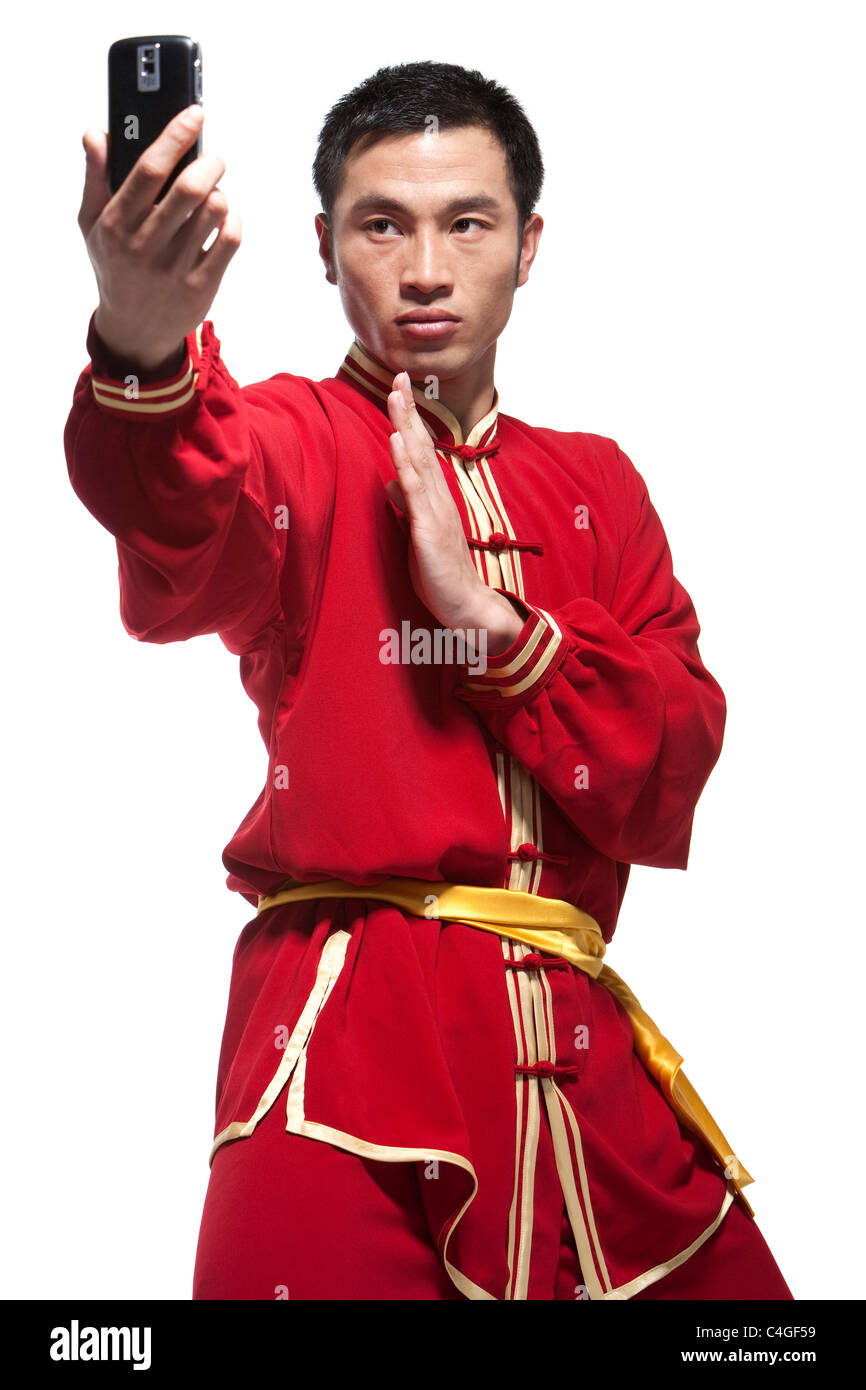Focused Man Doing Martial Arts in Chinese Clothing Stock Photo Alamy