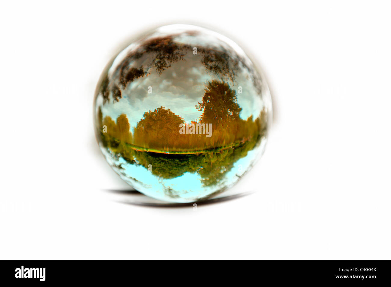 Big Glass balls floating in the room.Große Glas Kugel Ball, die in den Raum schwimmt. Stock Photo