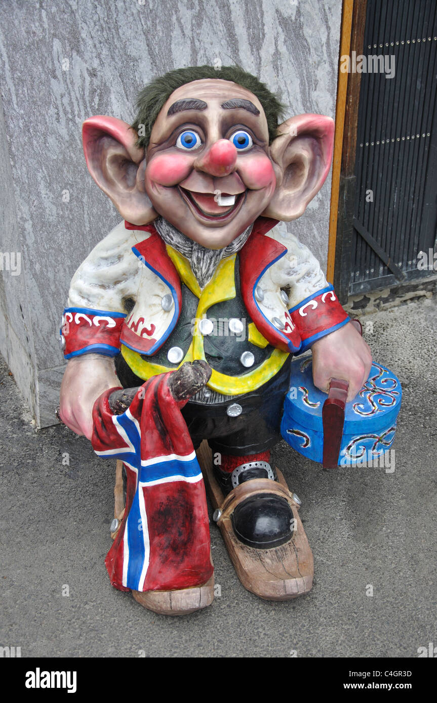Norwegan troll (Nordic folklore) outside souvenir store, Oslo, Oslo County, Østlandet Region, Norway Stock Photo