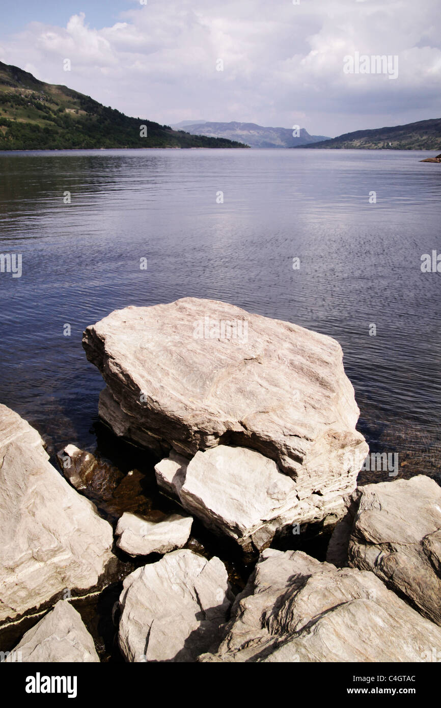 rocks on Scottish loch Stock Photo