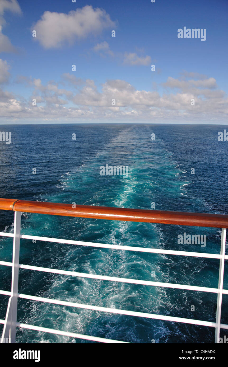 View of wake from ship bow, MS Eurodam Cruise Ship, North Sea, Europe Stock Photo