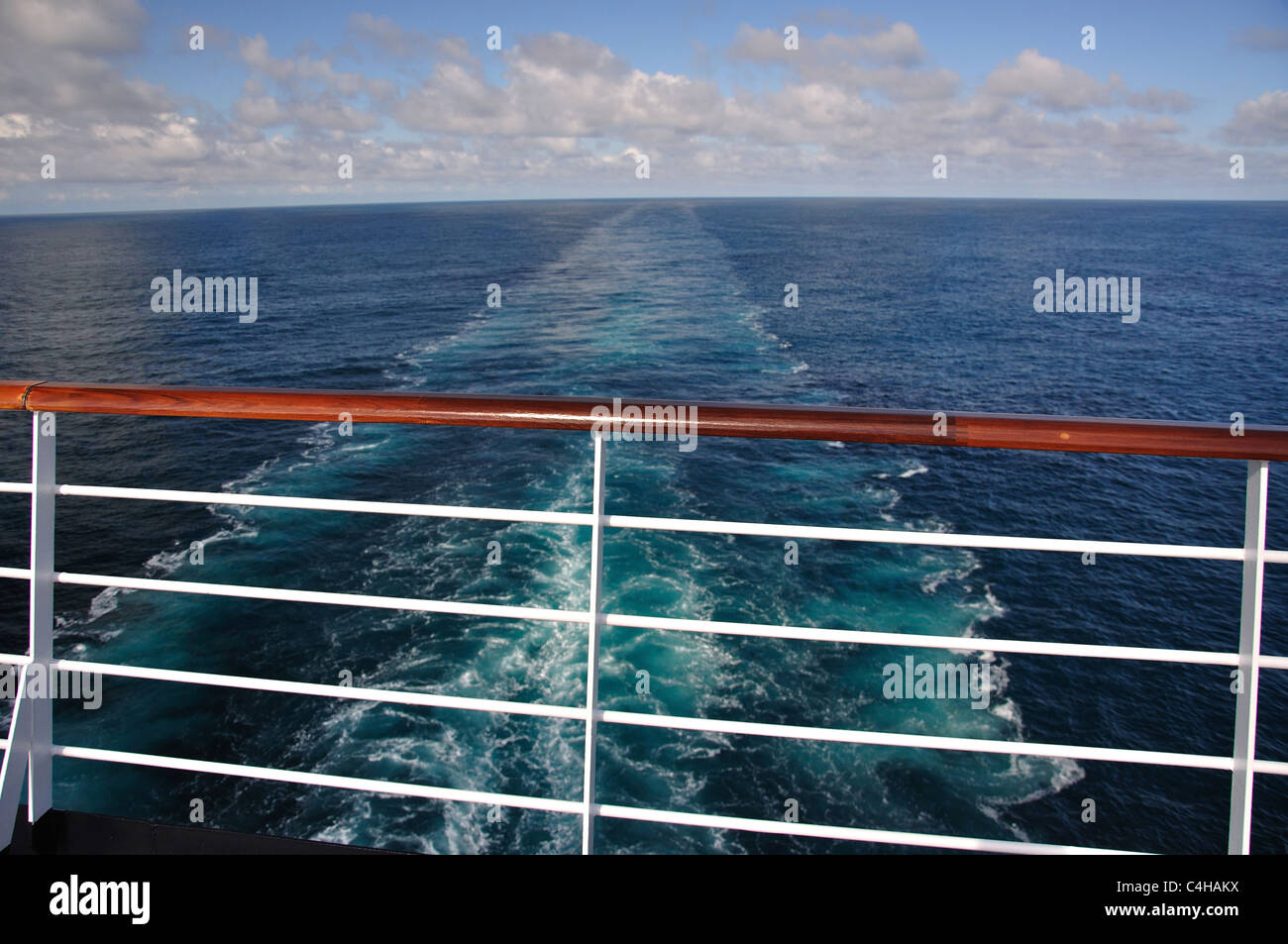 View of wake from ship bow, MS Eurodam Cruise Ship, North Sea, Europe Stock Photo