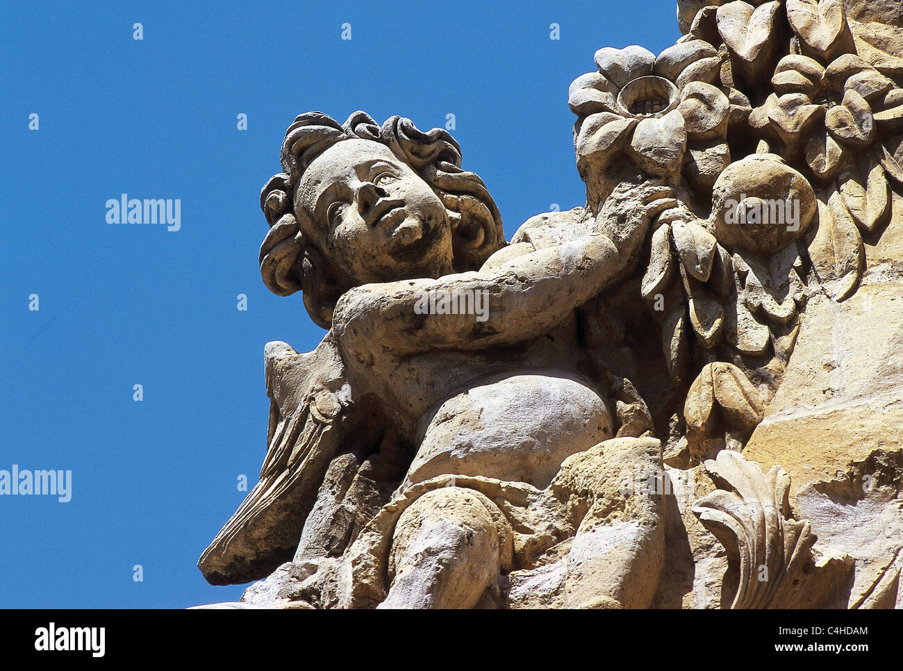 Sculpture detail. Facade. Baroque. Ex-Collegiate Church of Saint Patrick. Lorca. Spain. Stock Photo