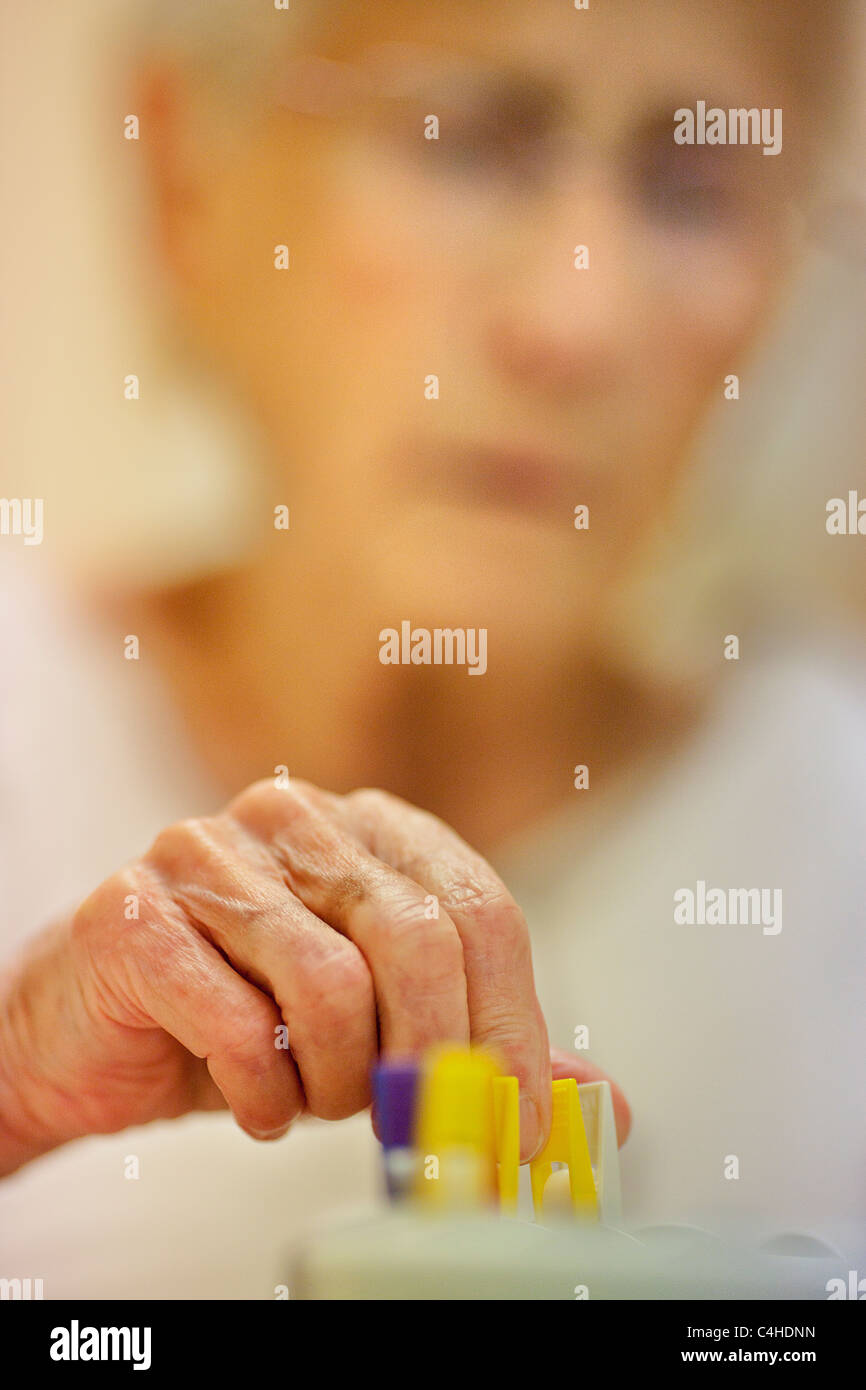 old lady making a test Stock Photo