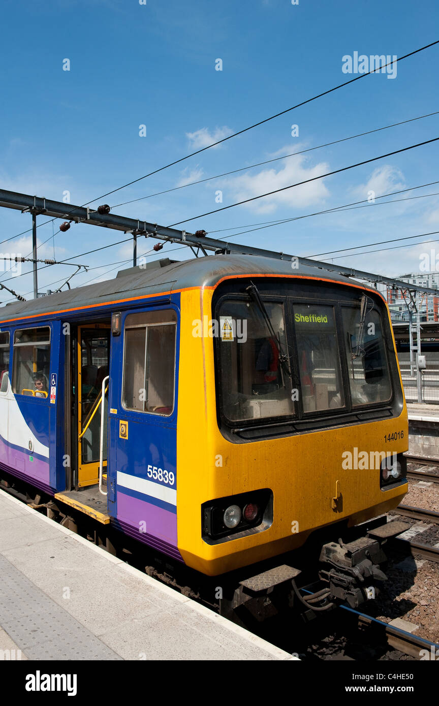 Class 144 pacer train in Northern Rail livery at a railway station in England. Stock Photo