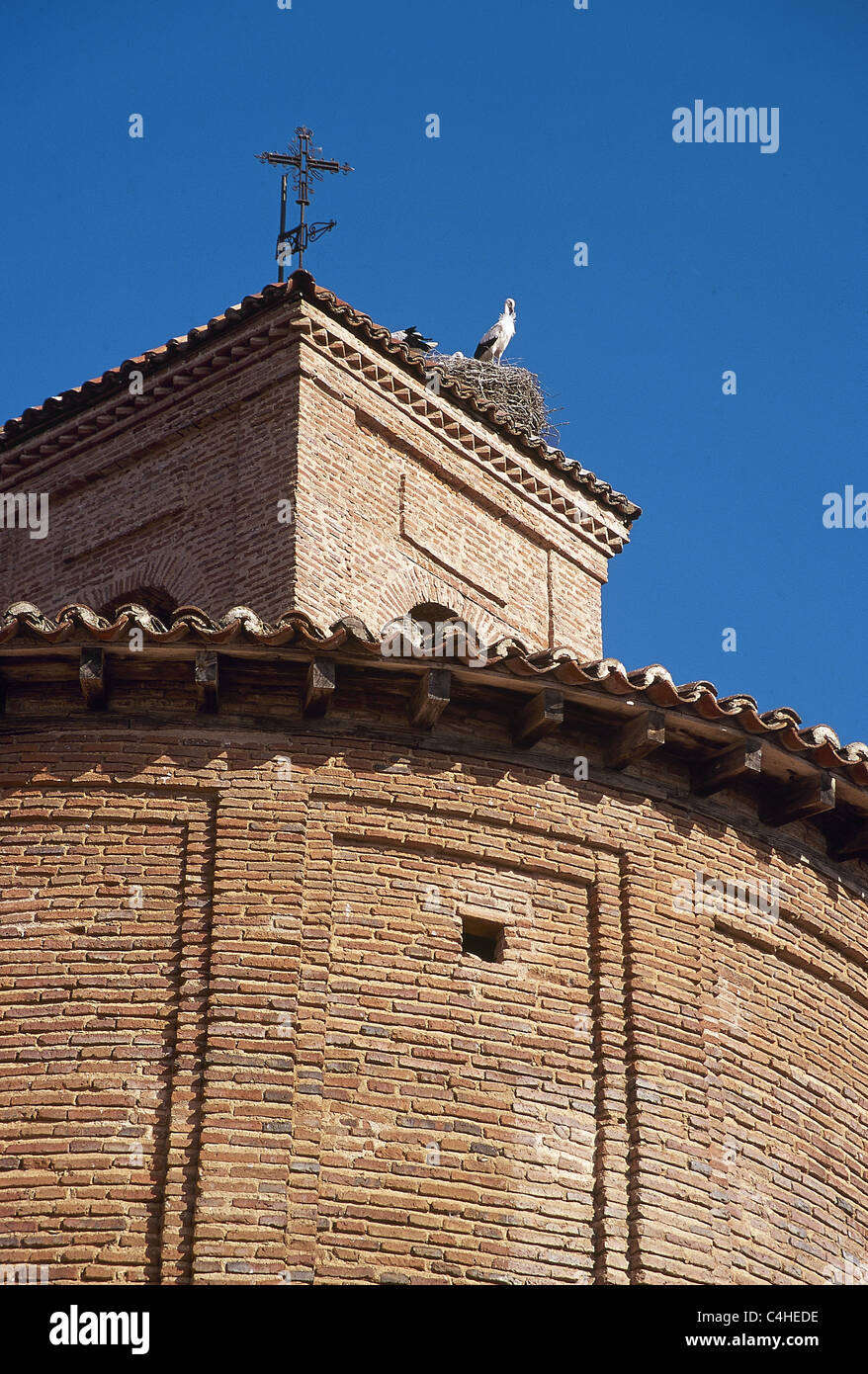 Church of the Assumption of Our Lady (13th century). Mudejar Romanesque style. Apse. Cubillo de Uceda. Castile-La Mancha. Spain. Stock Photo