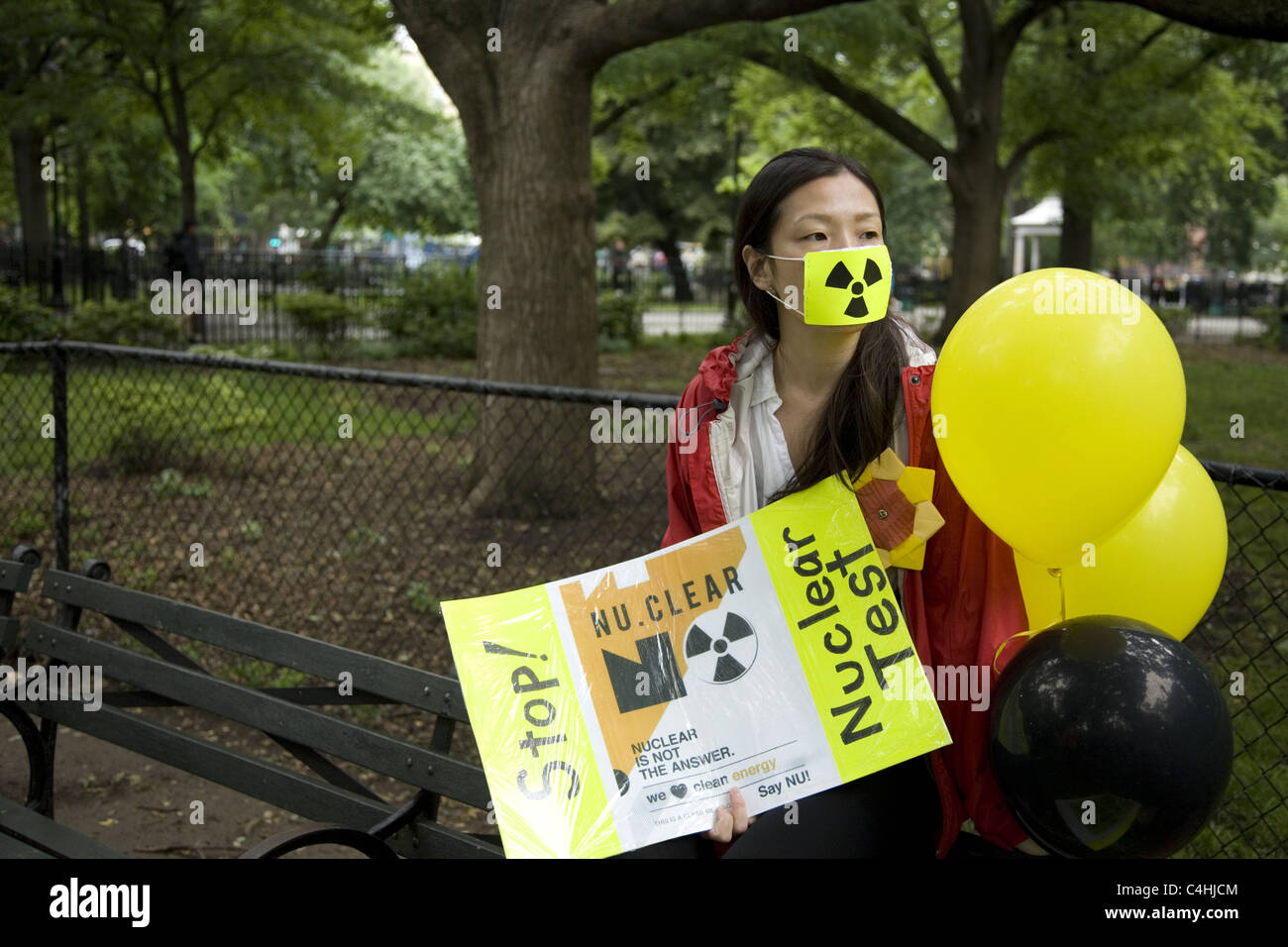 Antinuclear activists rally and march on the 3 month anniversary of the nuclear disaster at Fukushima, Japan. New York City Stock Photo