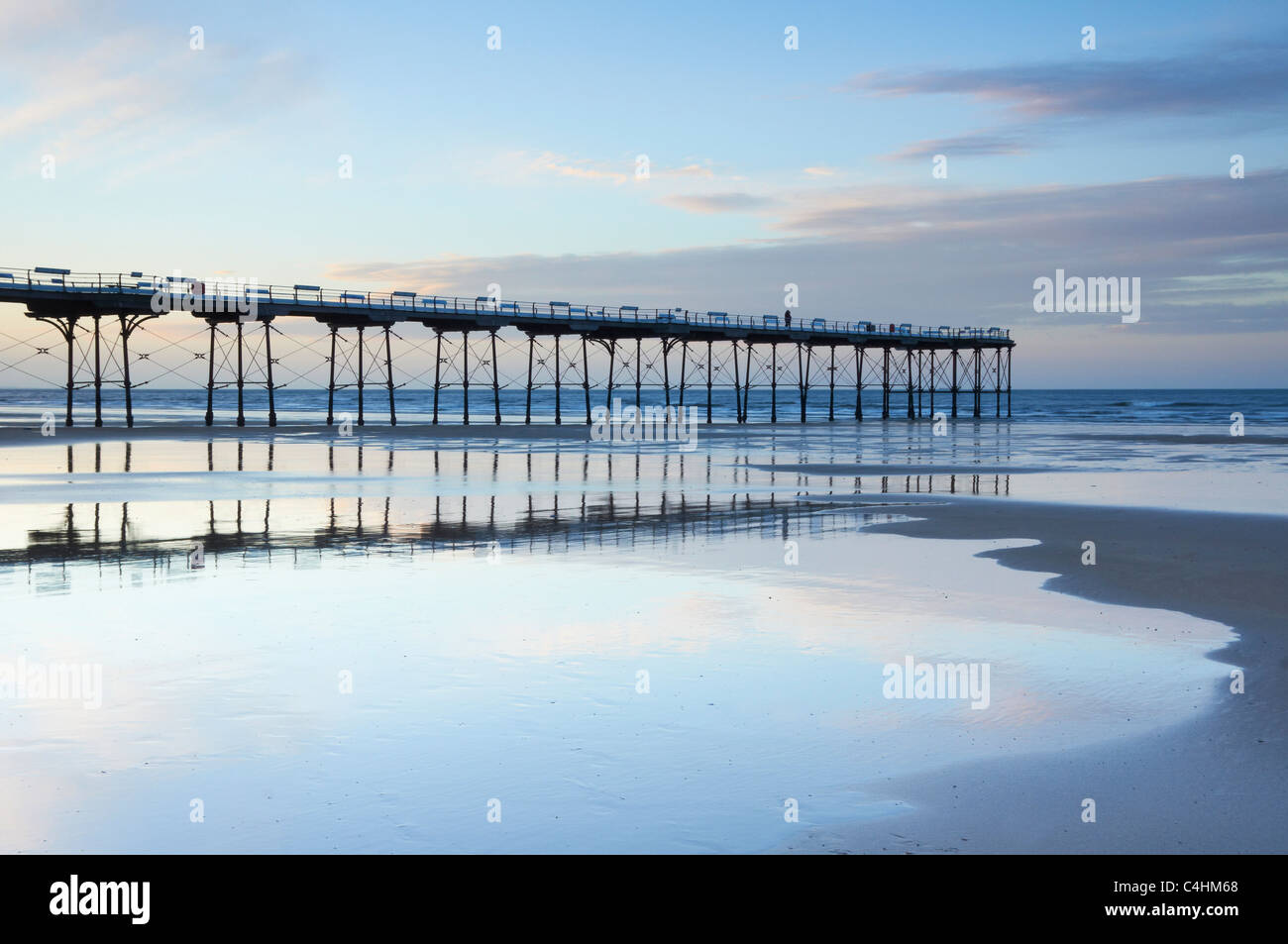 Saltburn pier at sunset, March 2011 Stock Photo