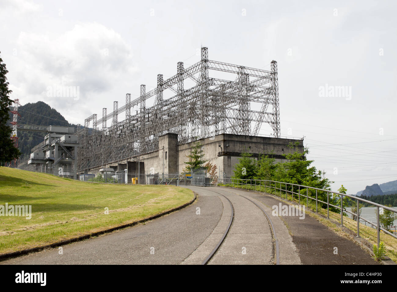 Hydroelectric Power Plant in Columbia River Gorge Stock Photo
