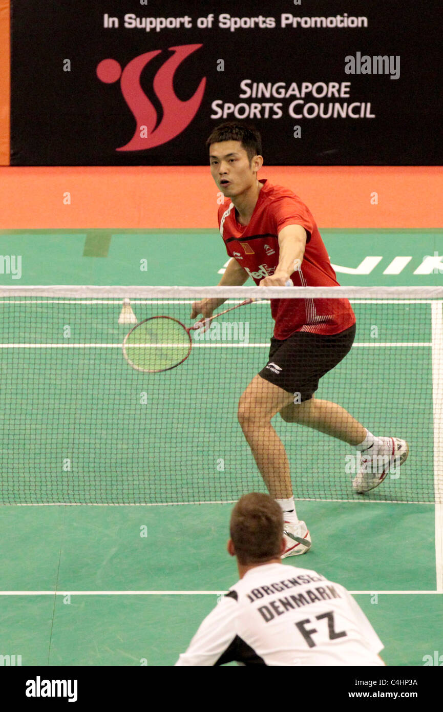 Lin Dan of China during his Men's Singles Round 2 match, Li-Ning Singapore Open 2011. Stock Photo