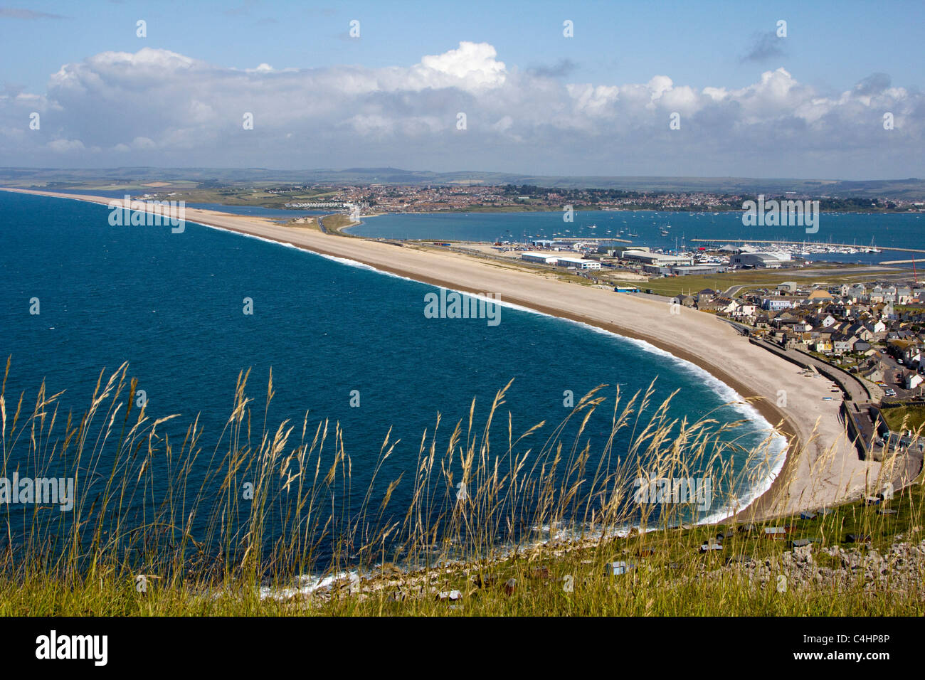 chesil beach from portland heights dorset england uk gb Stock Photo Alamy