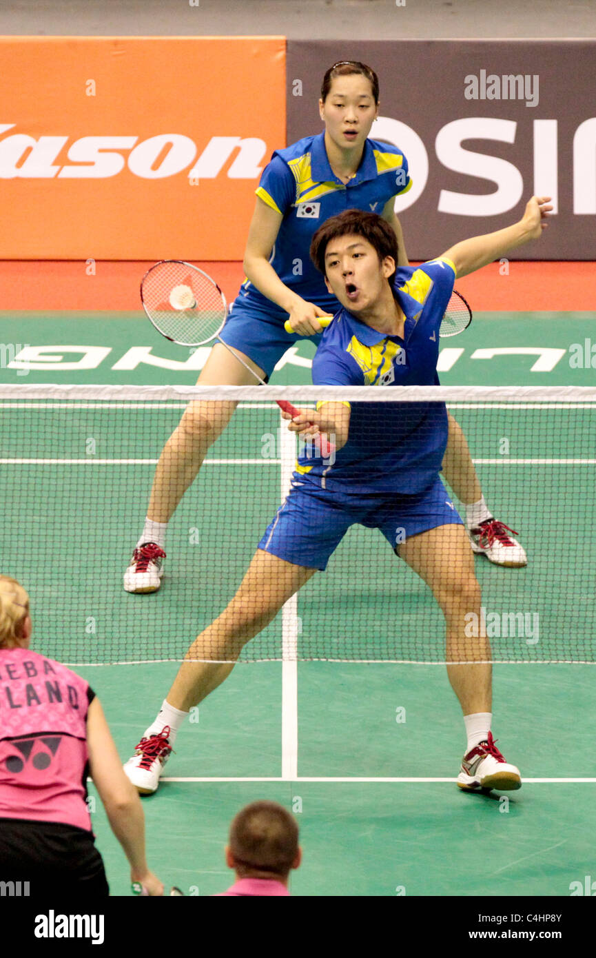 Lee Yong Dae and Ha Jung Eun of Korea during their Mixed Doubles Round