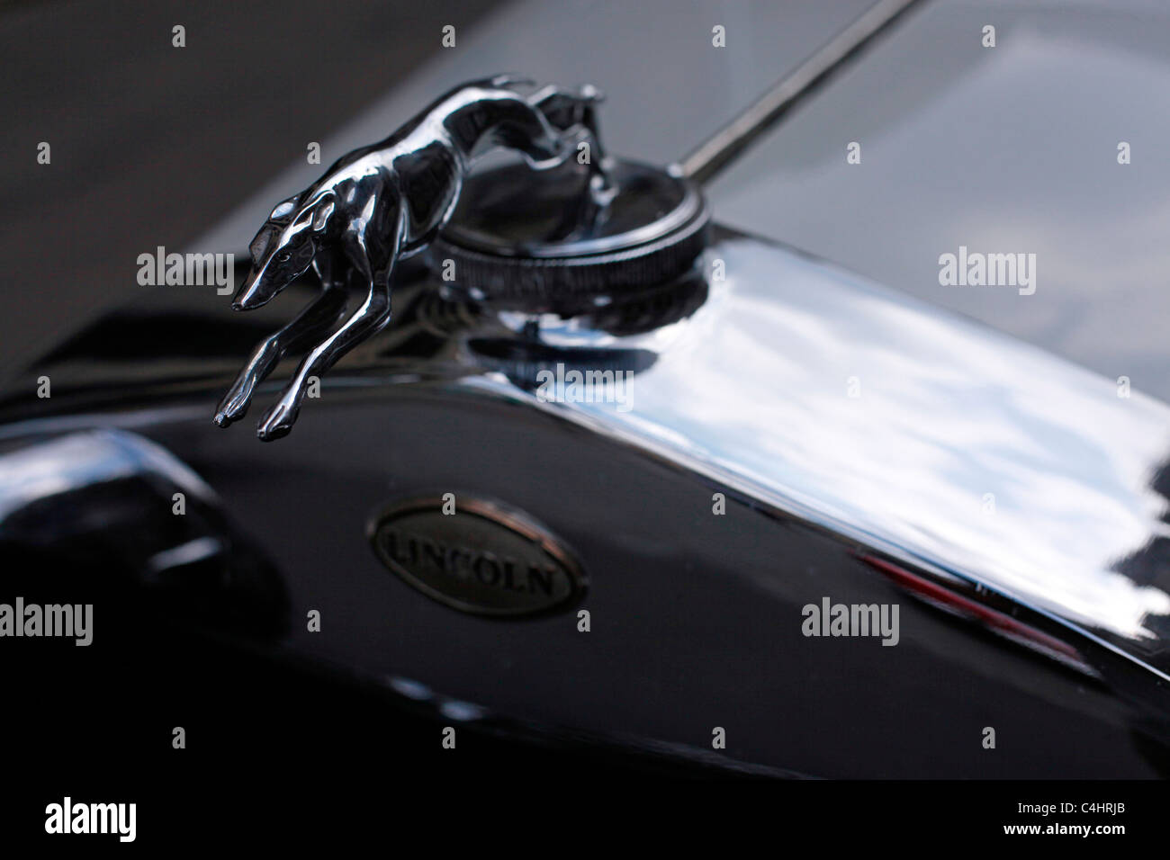 A crafted hood mascot ornament of an old Lincoln car an American luxury brand of the Ford Motor Company Stock Photo
