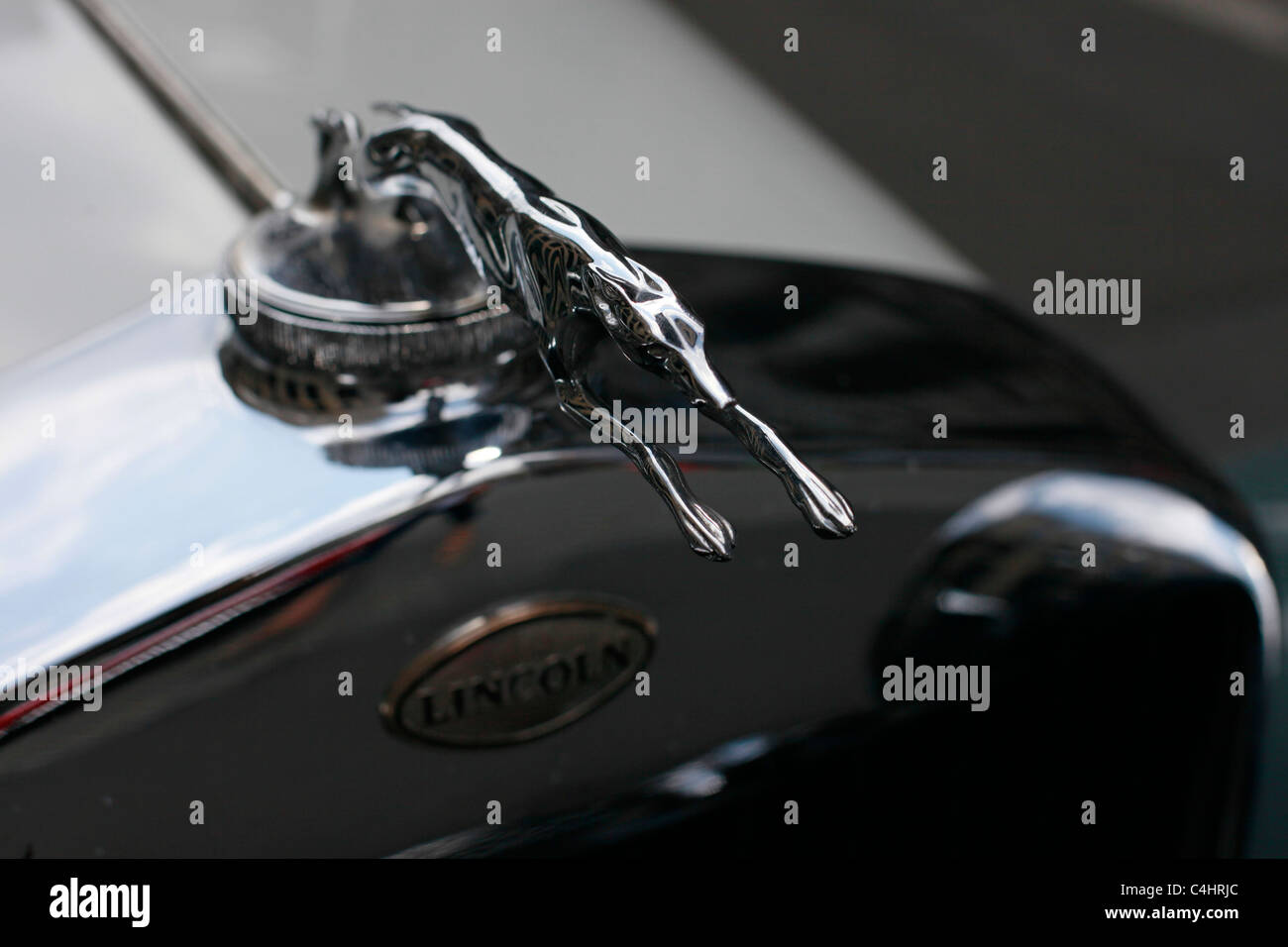 A crafted hood mascot ornament of an old Lincoln car an American luxury brand of the Ford Motor Company Stock Photo