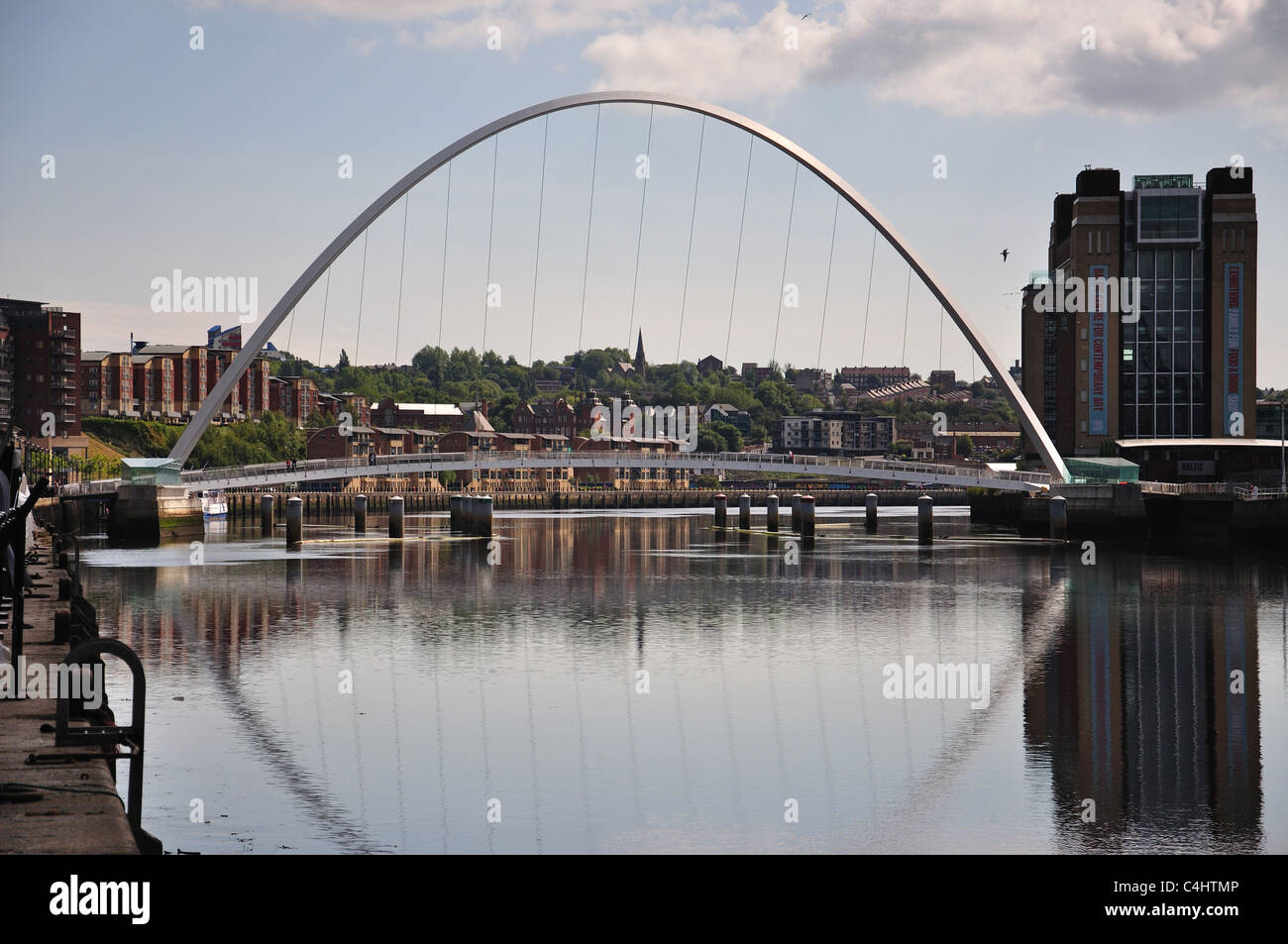 View of Gateshead Millennium Bridge across River Tyne, Quayside, Newcastle upon Tyne, Tyne and Wear, England, United Kingdom Stock Photo