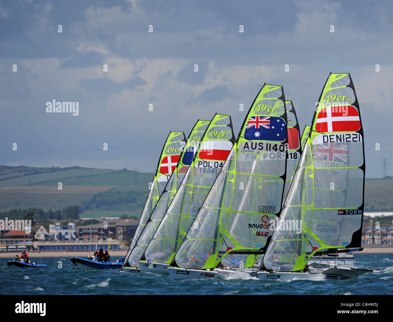 London 2012 Olympic Games Sailing Venue, 49er class yachts in action during a Regatta on