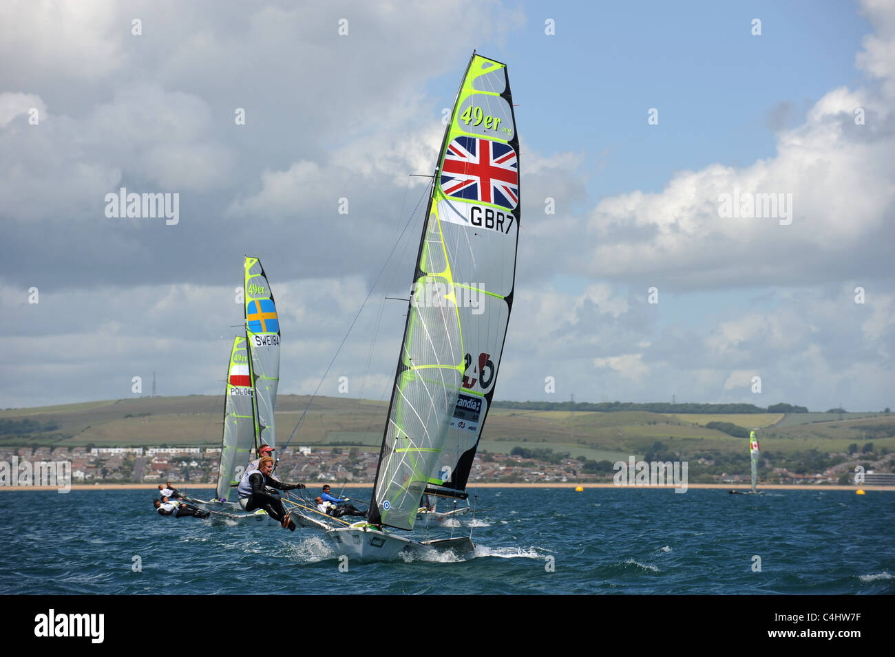 London 2012 Olympic Games Sailing Venue, 49er class yachts in action during a Regatta on