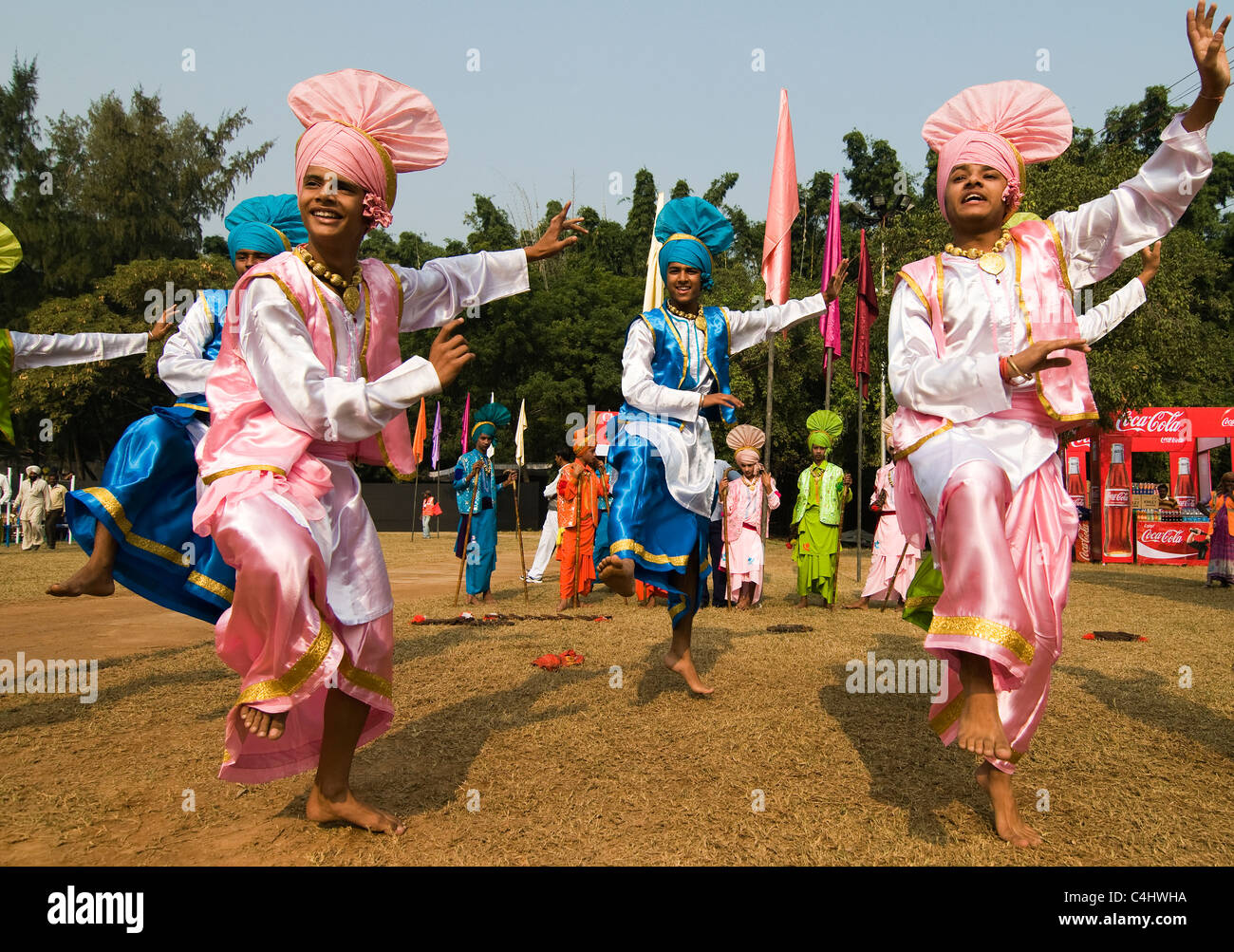 Punjabi Bhangra dancers during a colorful festival in Punjab. Stock Photo