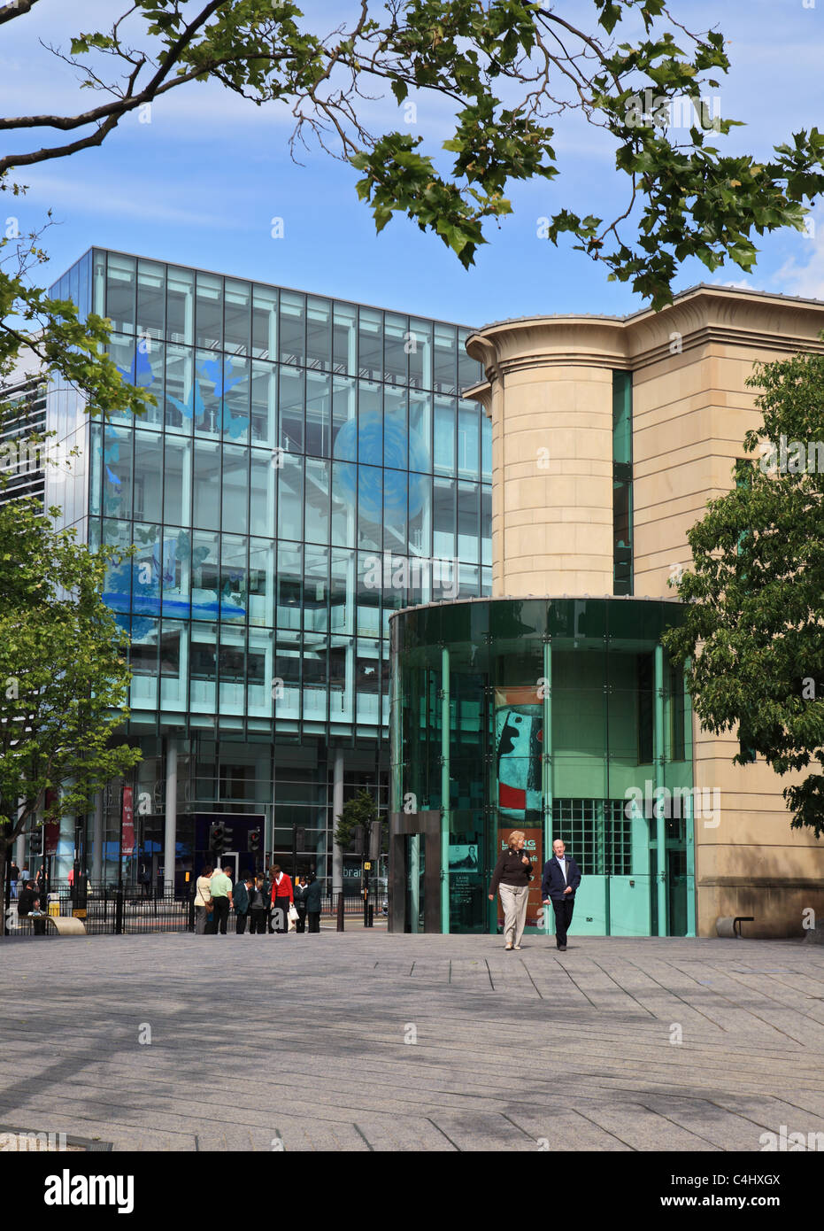 Entrance to the Laing art gallery with the public library in the background, Newcastle upon Tyne, England UK Stock Photo