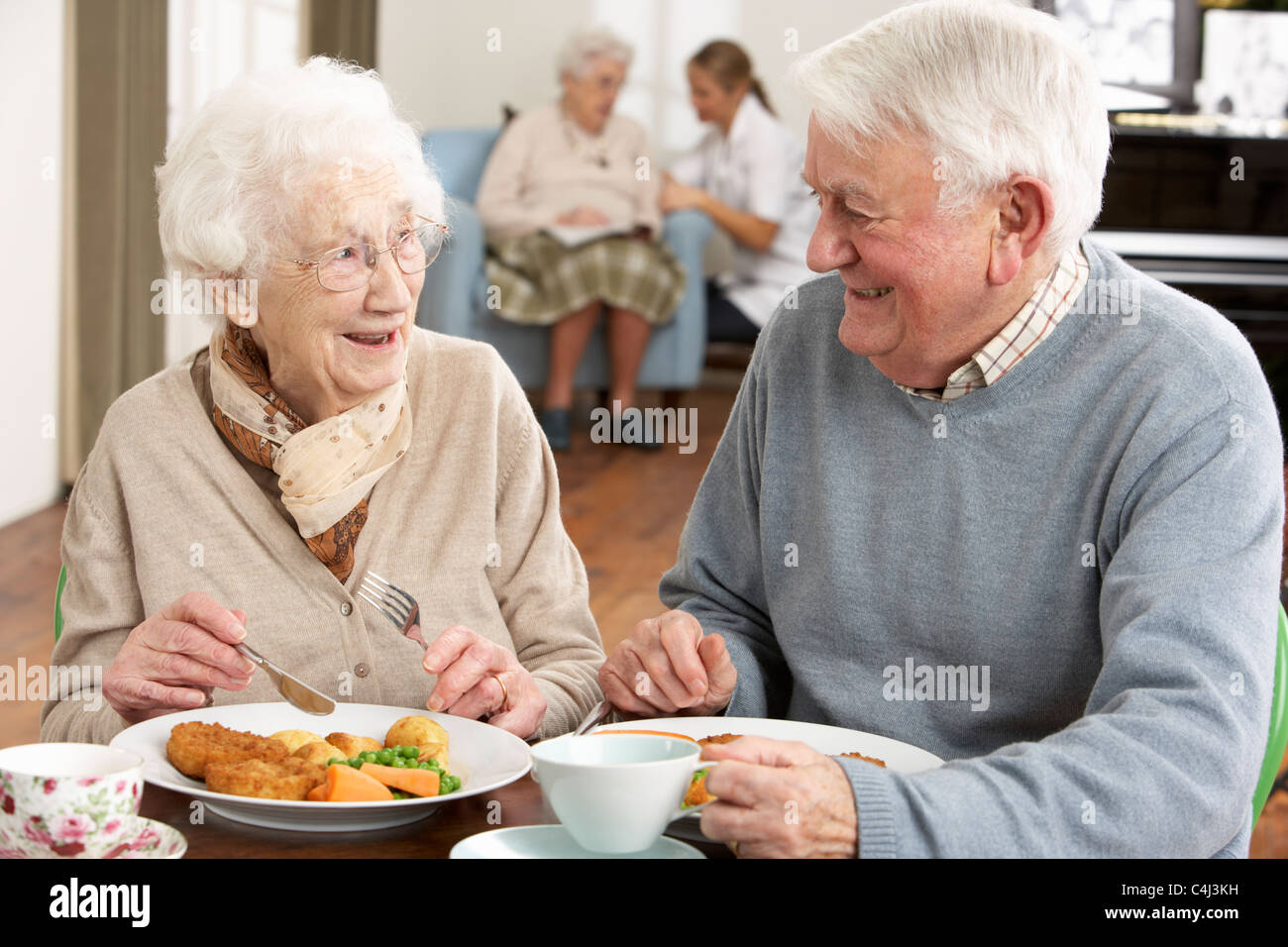 Senior Couple Enjoying Meal Together Stock Photo