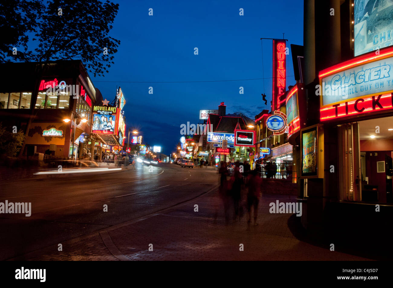 The bright, colourful lights of Clifton Hill at night, Niagara Falls