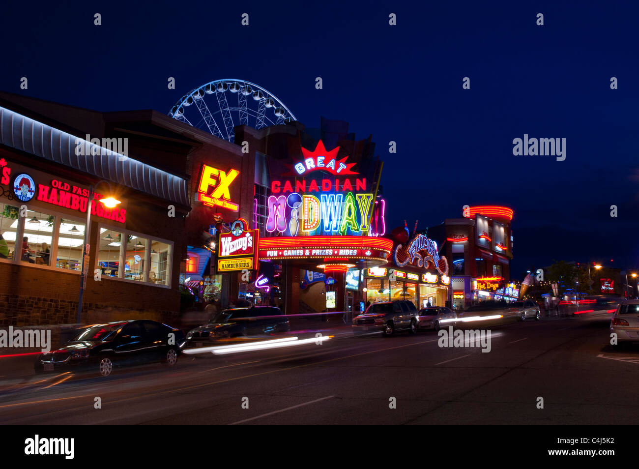 The bright, colourful lights of Clifton Hill at night, Niagara Falls