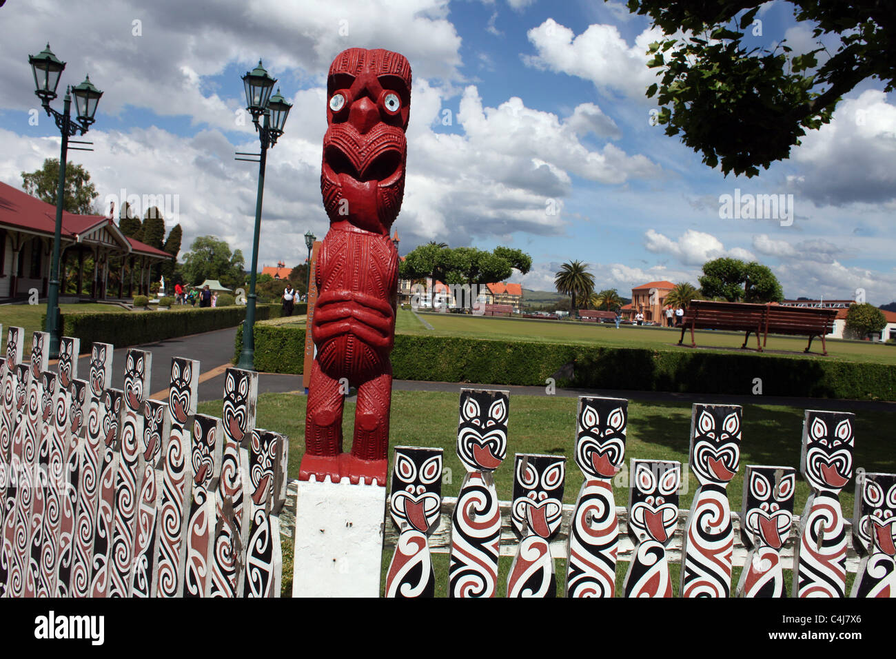 Maori fence detail at Governenment Gardens in Rotorua, North Island