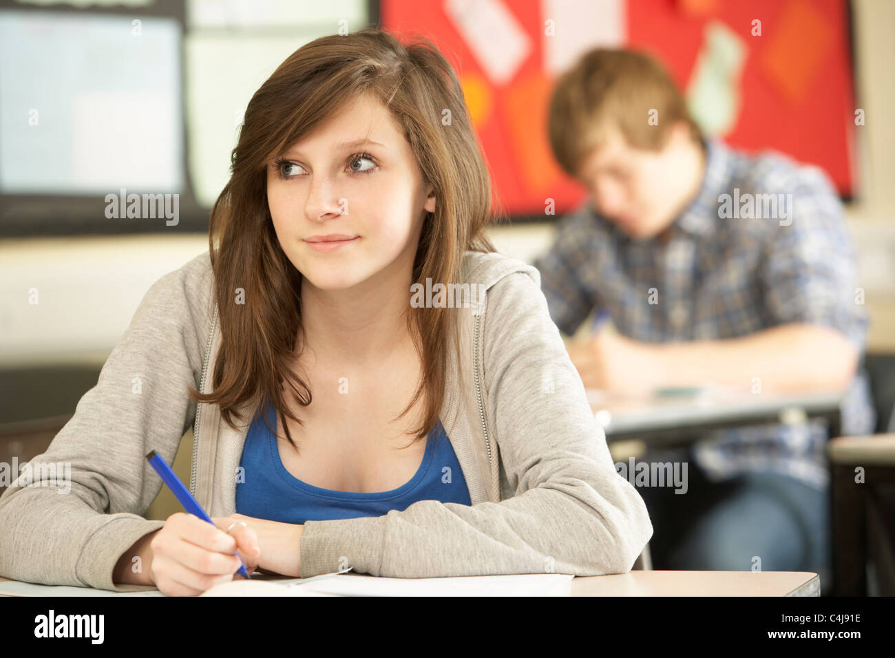 Female Teenage Student Studying In Classroom Stock Photo - Alamy