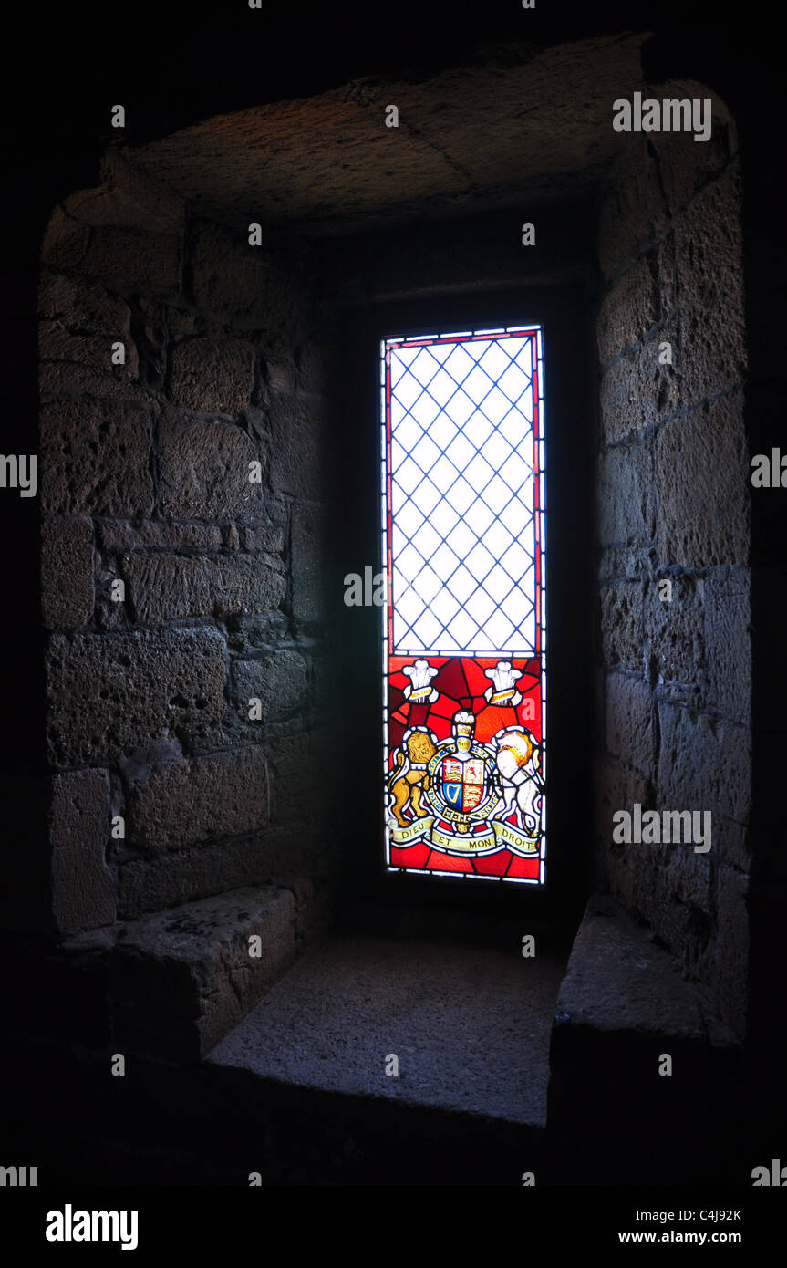 Stained glass window, Caernarfon Castle, Wales Stock Photo Alamy