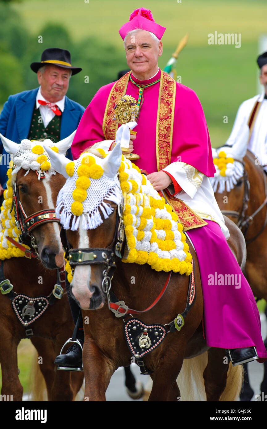 annual famous catholic procession in Bad Koetzting, Germany, with Catholic bishop Gerhard Ludwig Mueller from Regensburg Stock Photo