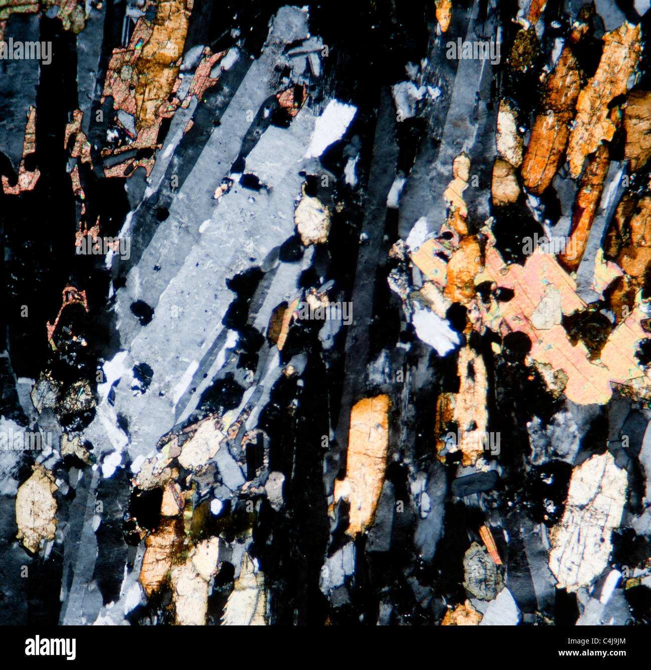 Photomicrograph of a thin section of Sodalite, taken under crossed polars. Magnification X20 Stock Photo
